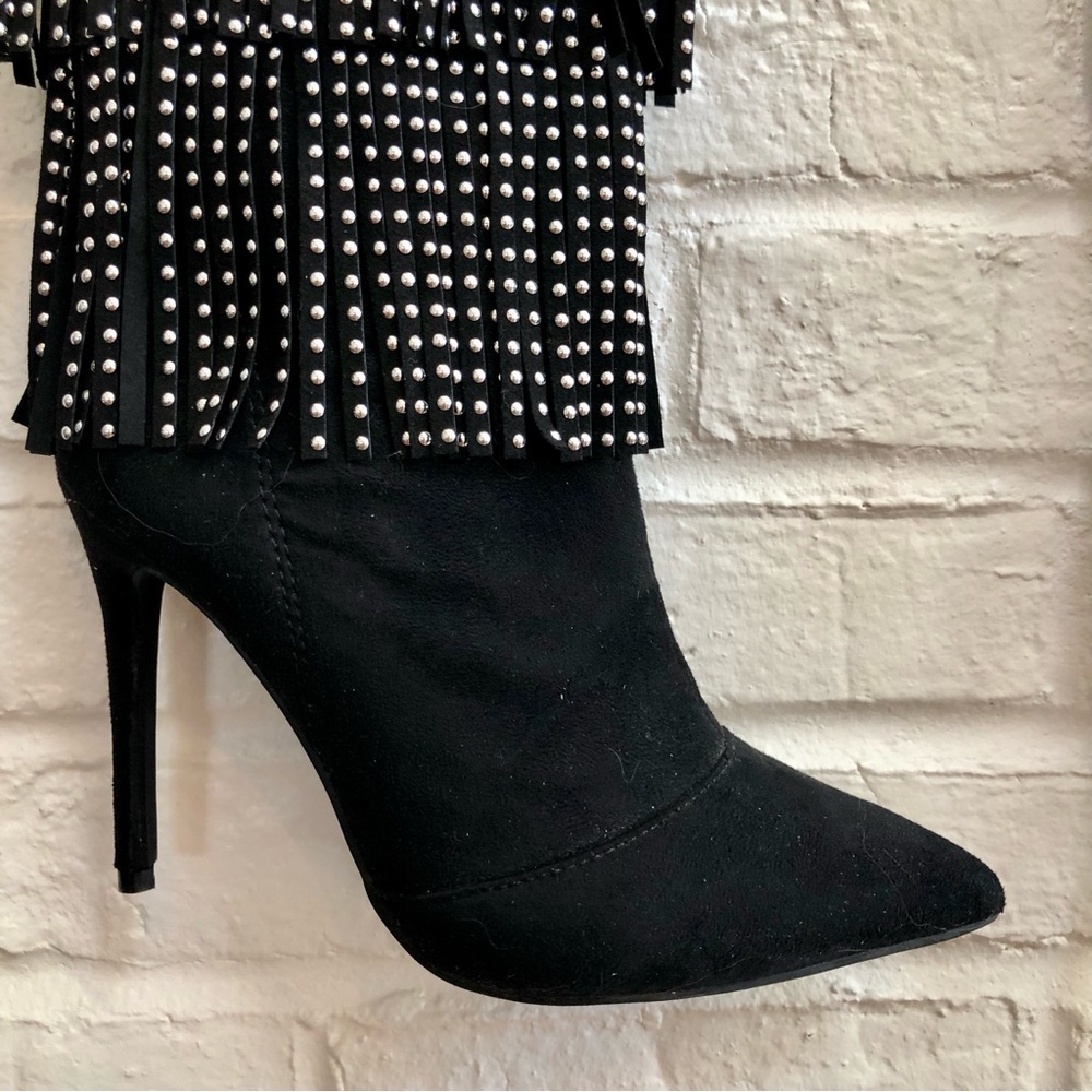 Blacksilver studs Fringe over the knee Boots Stiletto heels Faux suede leather 6 - Picture 8 of 16